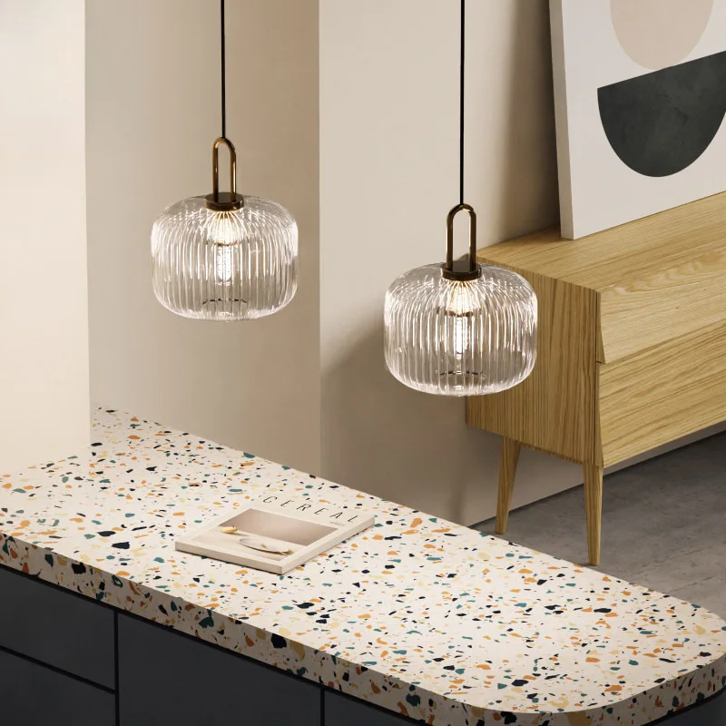 Moderne Gerippte Glas Pendelleuchte für Kücheninsel und Esszimmer