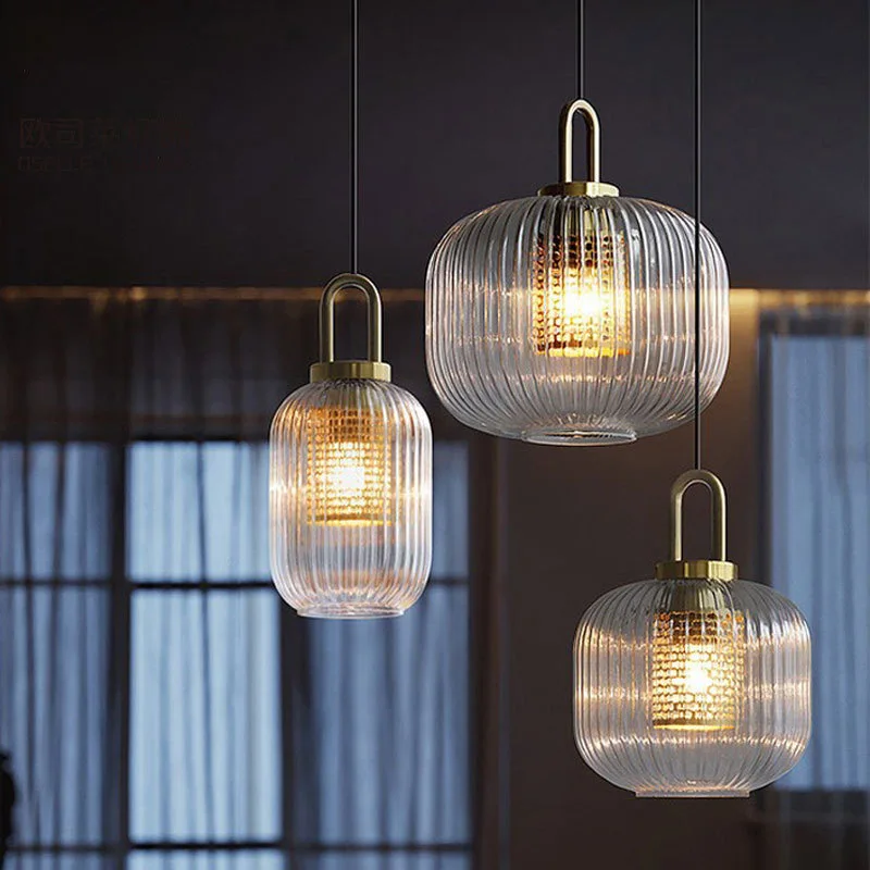 Moderne Gerippte Glas Pendelleuchte für Kücheninsel und Esszimmer
