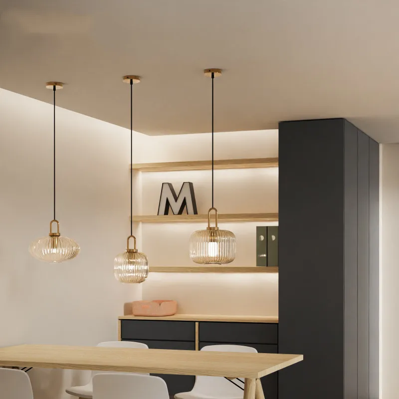 Moderne Gerippte Glas Pendelleuchte für Kücheninsel und Esszimmer