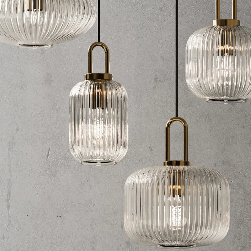 Moderne Gerippte Glas Pendelleuchte für Kücheninsel und Esszimmer