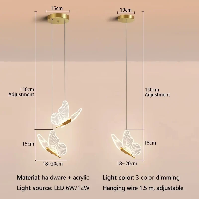 Moderne Schmetterling Pendelleuchte für Esszimmer und Wohnzimmer Design