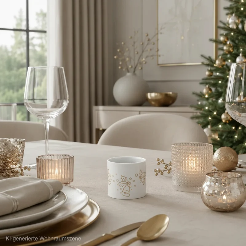 Weihnachtliches Teelichtglas Porzellan Glocke Weiß – Sompex