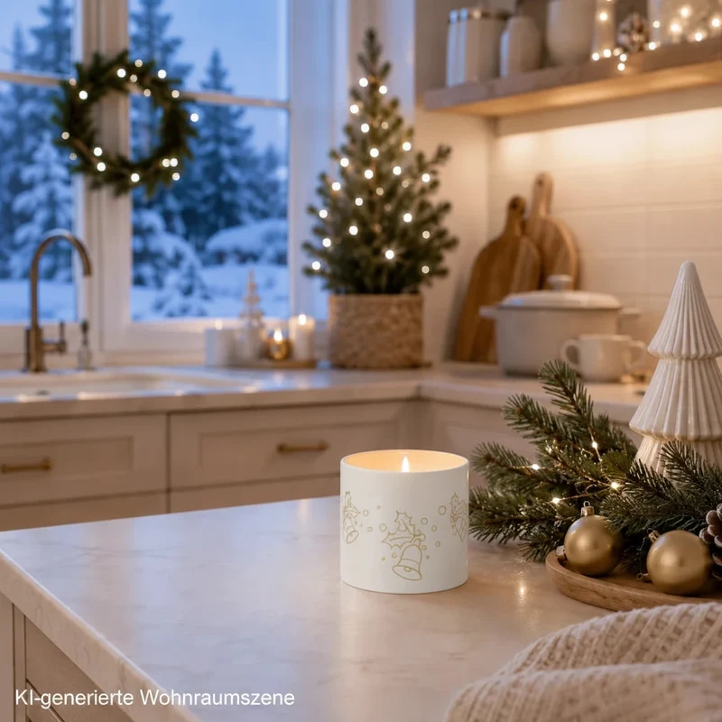 Weihnachtliches Teelichtglas Porzellan Glocke Weiß – Sompex
