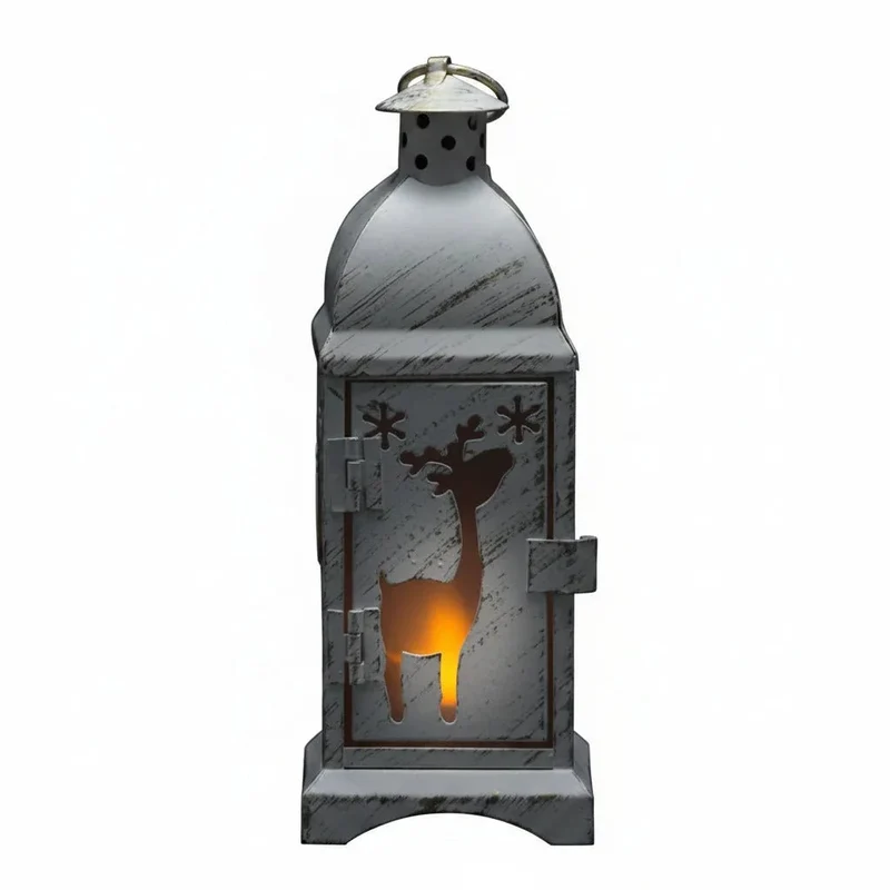 Tischlaterne für Teelicht Elch Weiß-Gold 19 cm – Teelichthalter & Weihnachtsdeko