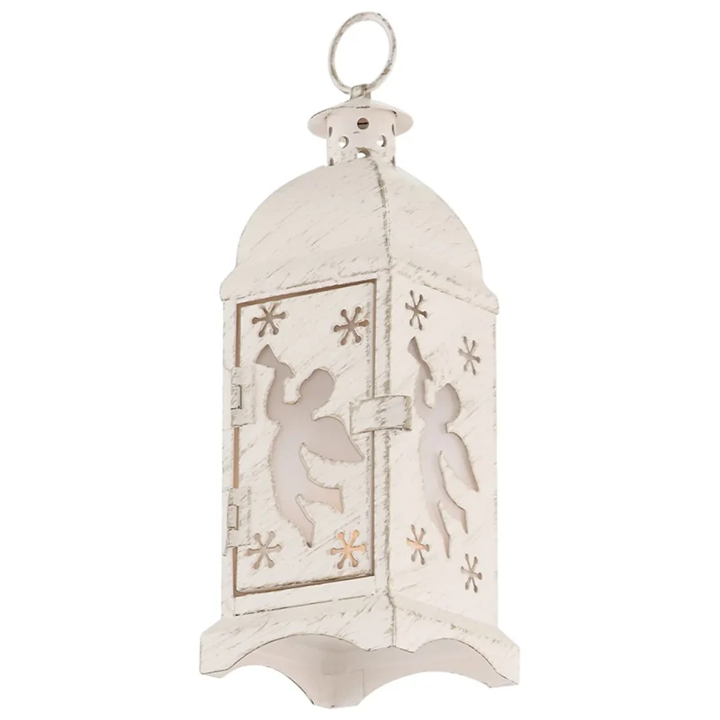 Klassische Tischlaterne Engel Weiß-Gold 19 cm – Landhaus Teelichthalter & Weihnachtsdeko