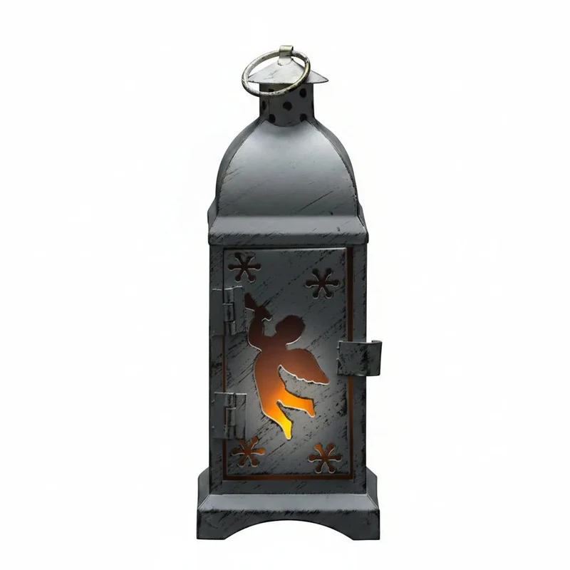 Klassische Tischlaterne Engel Weiß-Gold 19 cm – Landhaus Teelichthalter & Weihnachtsdeko