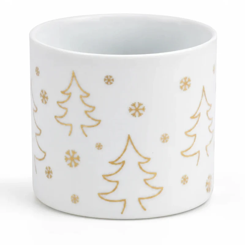 Teelichtglas Weihnachten Porzellan Tree – Weiß – Teelichthalter mit Tannenbaum-Motiv