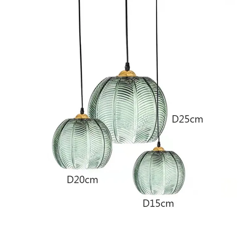 Nordische Glas Pendelleuchte mit Blattmuster für Esszimmer und Hotels