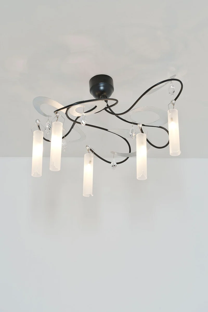 Deckenlampe Casino 5-flammig Kristall Satiniert Glas