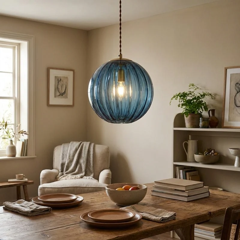 Moderne Glaskugel Pendelleuchte Zeitgemäß für Esszimmer und Kücheninsel