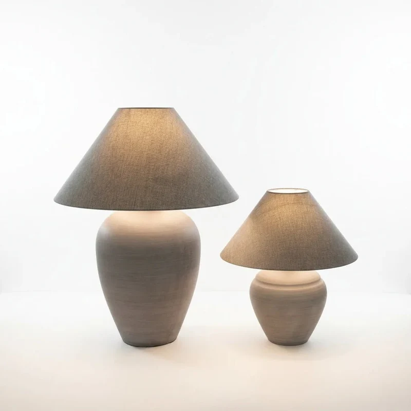 Honsel CROCK Keramik-Tischlampe – Grau, Stoffschirm Ø 40 cm, 46 cm, E27