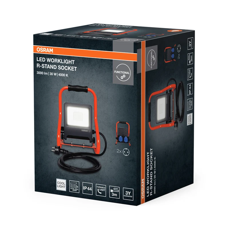 OSRAM WORKLIGHTS R-STAND Baustrahler Mehrfachsteckdose (GEN 2) 30W, 2700lm, 4000K