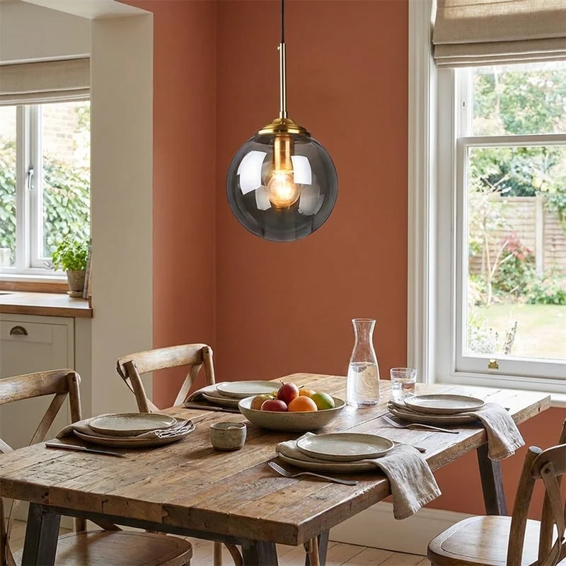 Moderne Graue Glaskugel Pendelleuchte für Esszimmer und Schlafzimmer