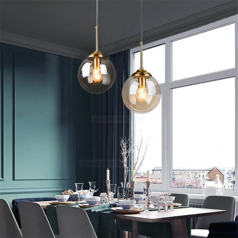 Moderne Graue Glaskugel Pendelleuchte für Esszimmer und Schlafzimmer