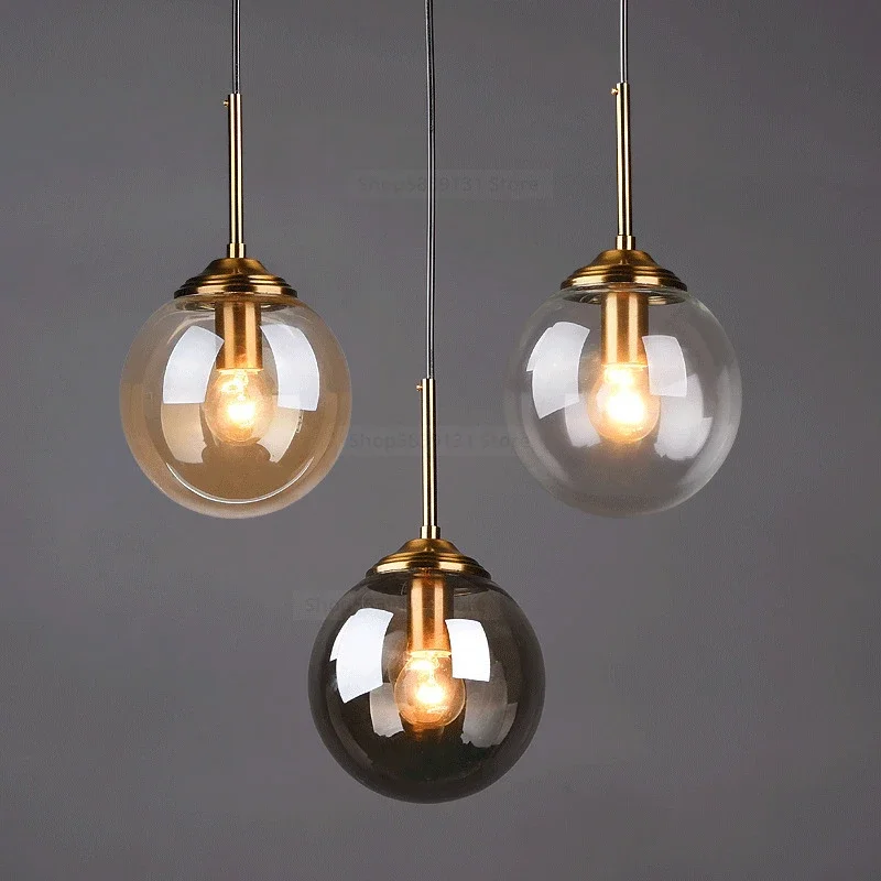 Moderne Graue Glaskugel Pendelleuchte für Esszimmer und Schlafzimmer