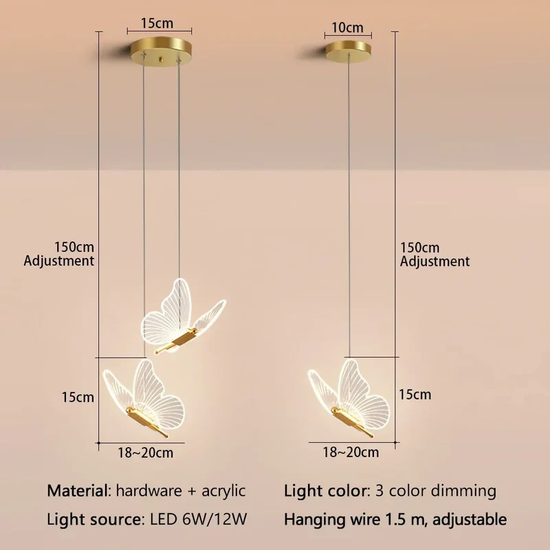 Moderne Schmetterling Pendelleuchte Poetisch für Elegantes Esszimmer und Wohnzimmer