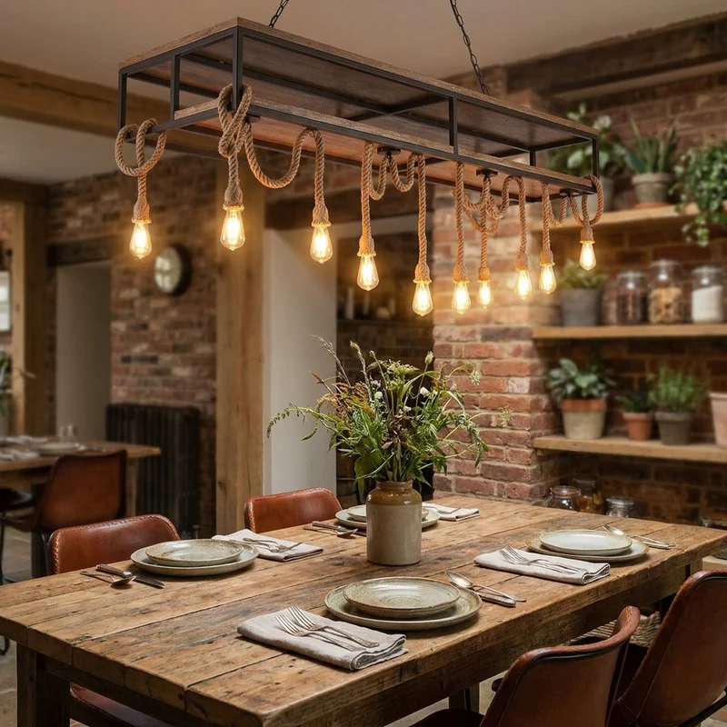 Vintage Hanfseil Pendelleuchte Industrial für Esszimmer und Wohnzimmer Rustikal