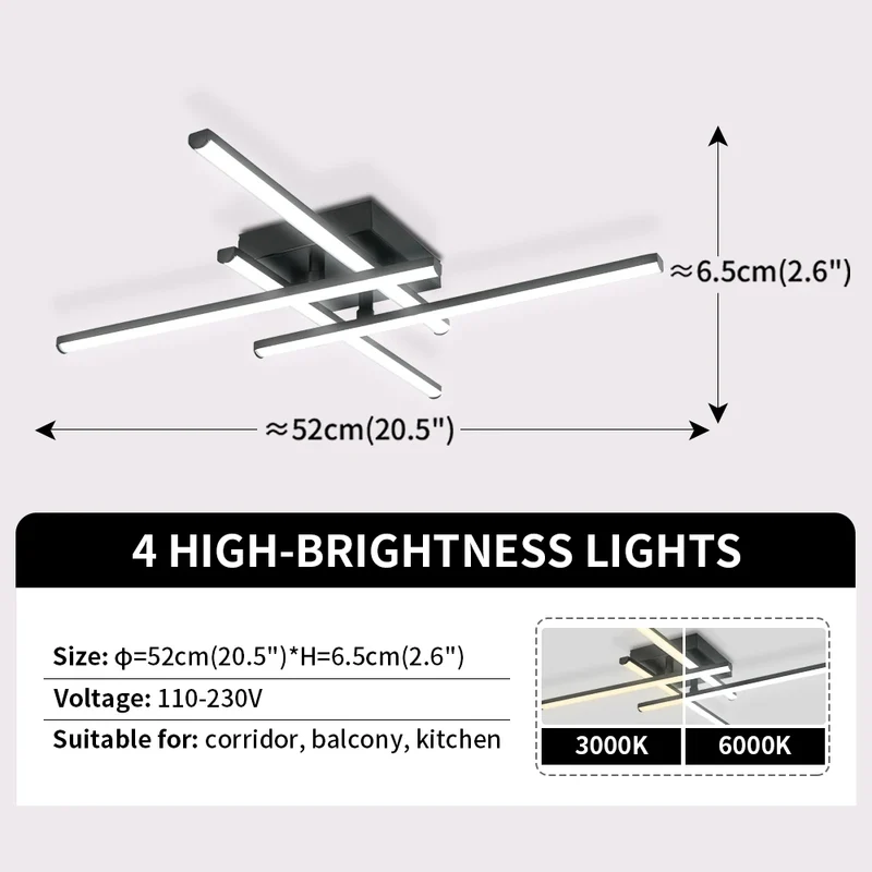 Flache LED Deckenleuchte für Wohnzimmer und Schlafzimmer aus Eisen