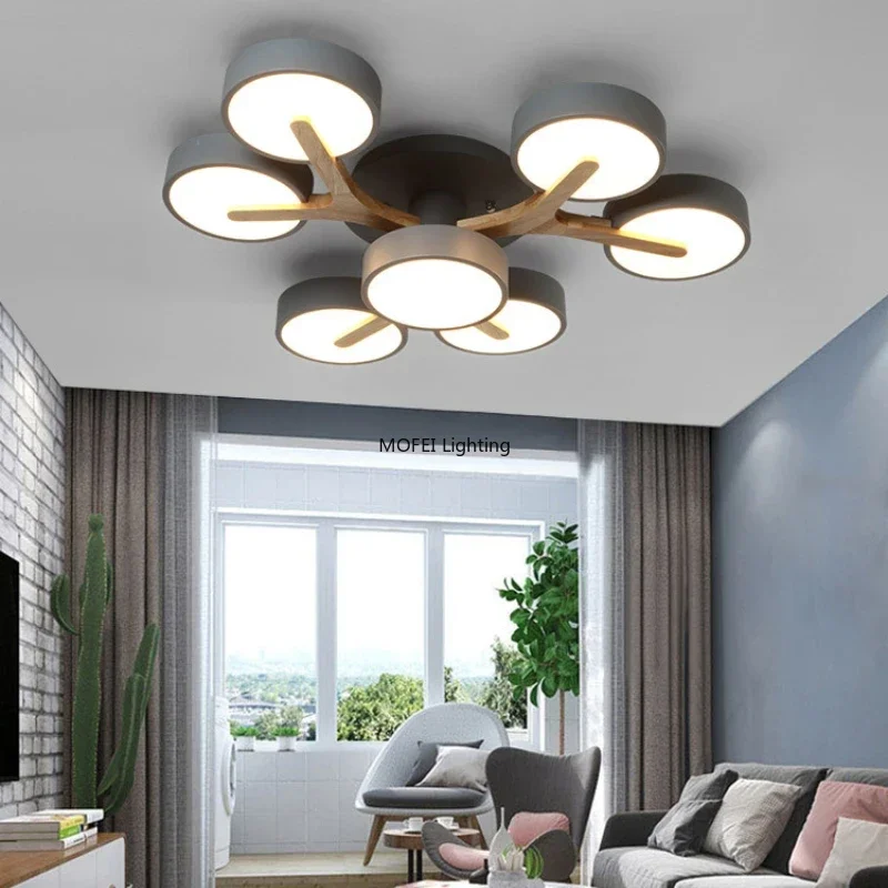 Nordische Holz-Pendelleuchte mit neun LEDs für Küche und Esszimmer