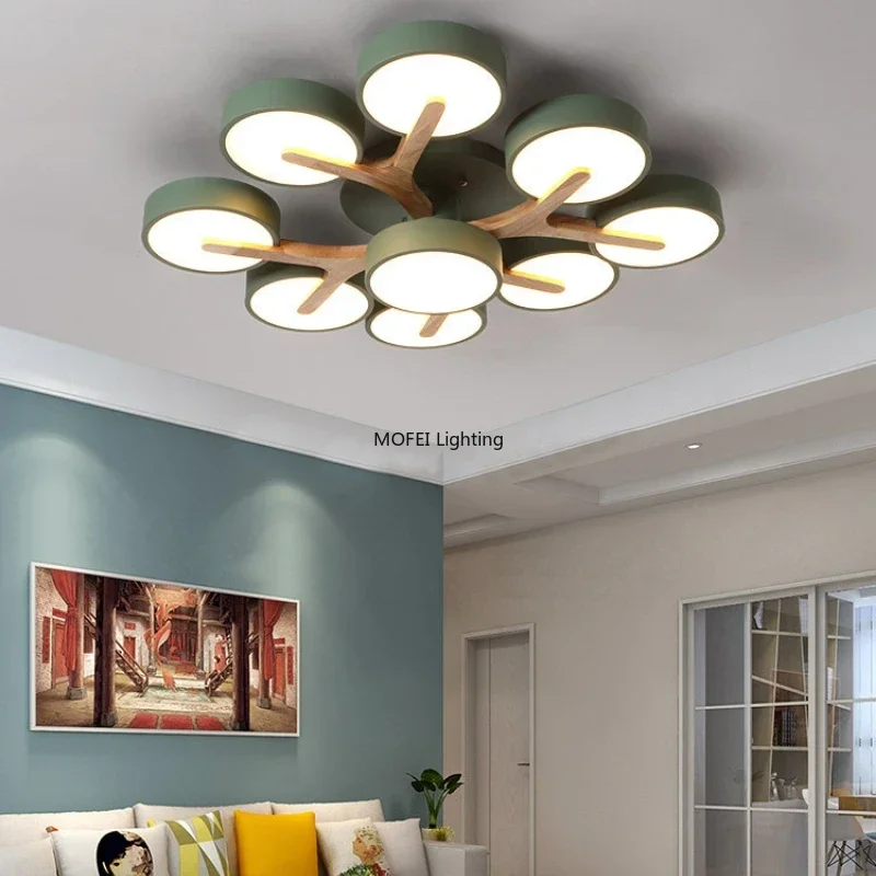 Nordische Holz-Pendelleuchte mit neun LEDs für Küche und Esszimmer