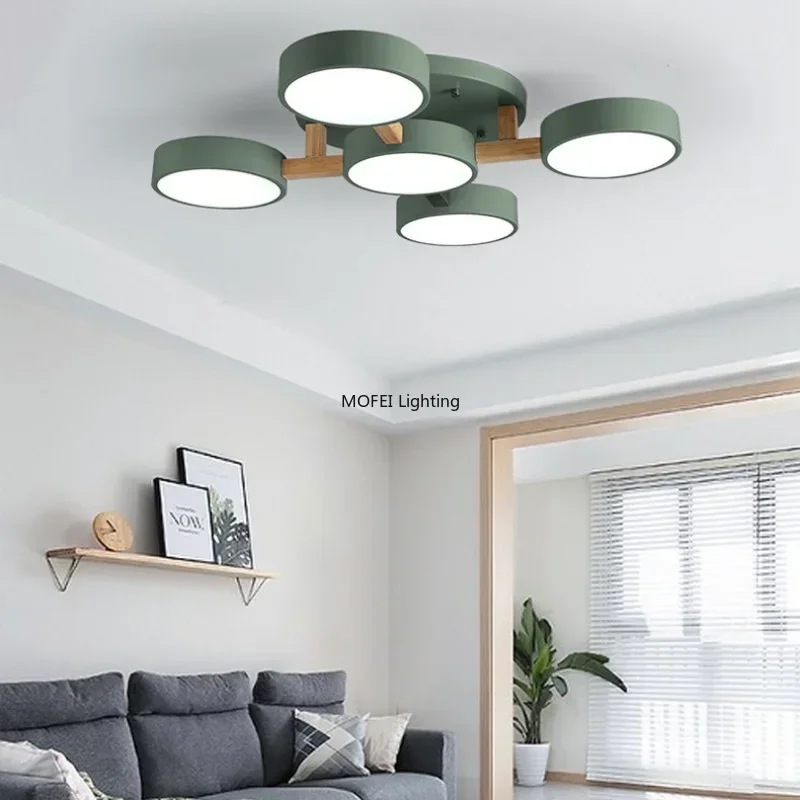 Nordische Holz-Pendelleuchte mit neun LEDs für Küche und Esszimmer