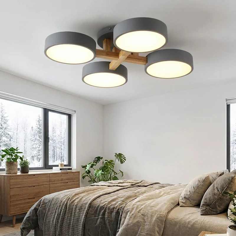 Holz LED Deckenleuchte Nordic für Esszimmer und Wohnzimmer bis 30qm