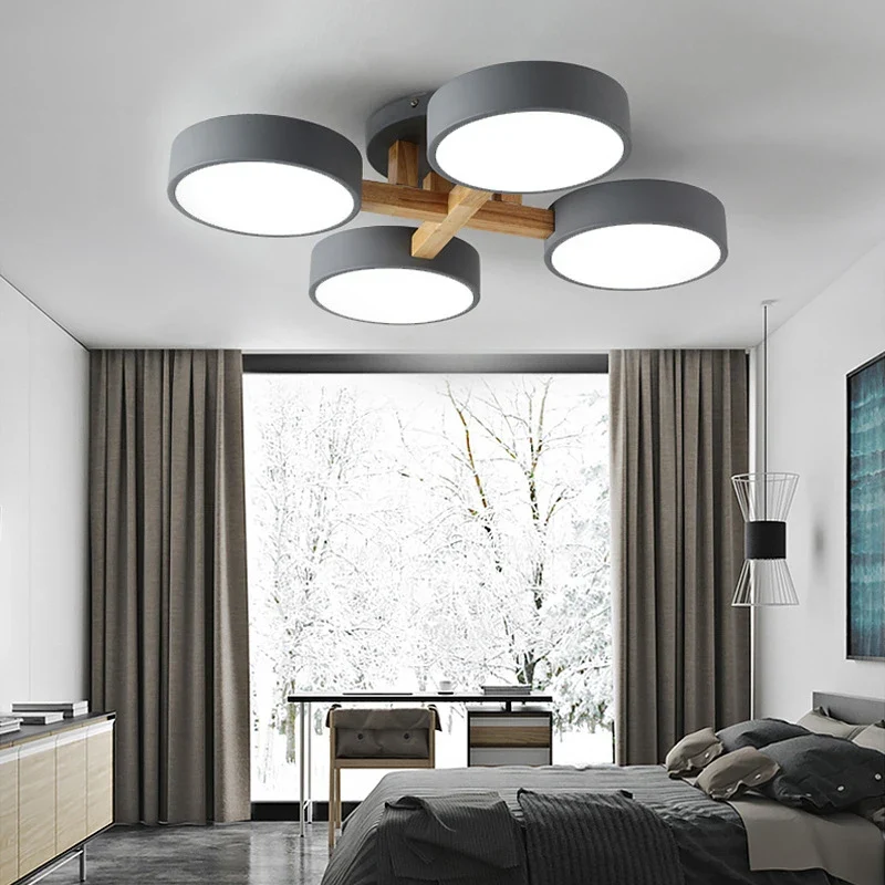 Holz LED Deckenleuchte Nordic für Esszimmer und Wohnzimmer bis 30qm