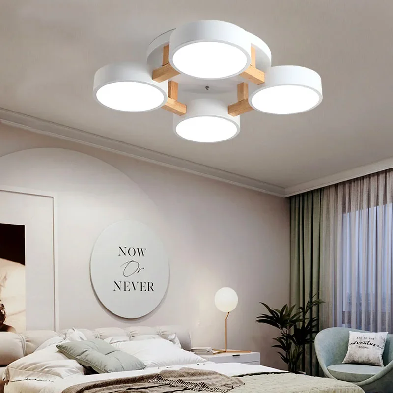 Holz LED Deckenleuchte Nordic für Esszimmer und Wohnzimmer bis 30qm
