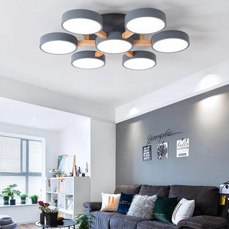 Holz LED Deckenleuchte Nordic für Esszimmer und Wohnzimmer bis 30qm