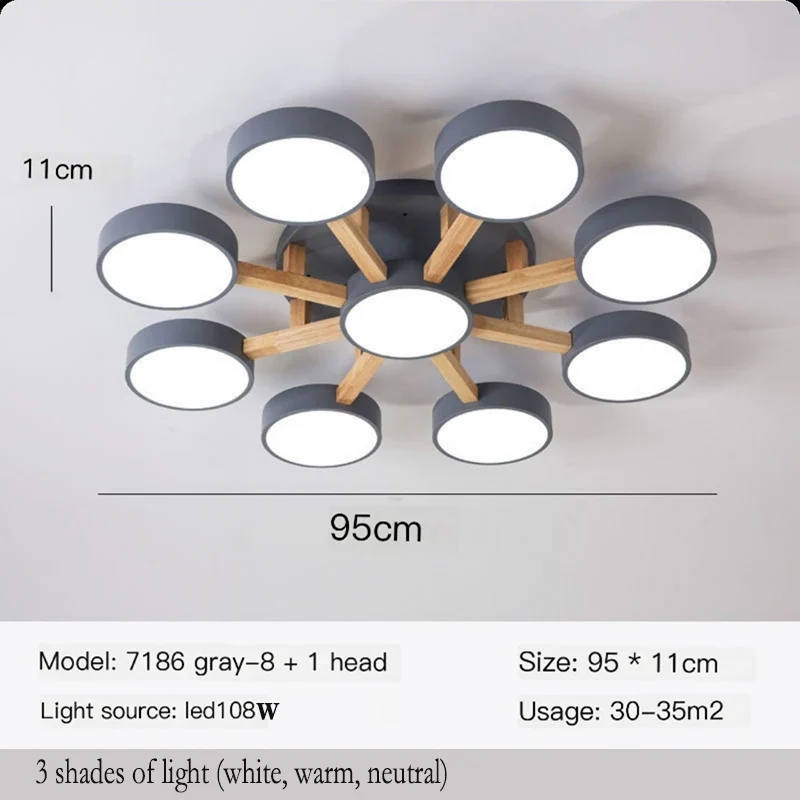 Holz LED Deckenleuchte Nordic für Esszimmer und Wohnzimmer bis 30qm