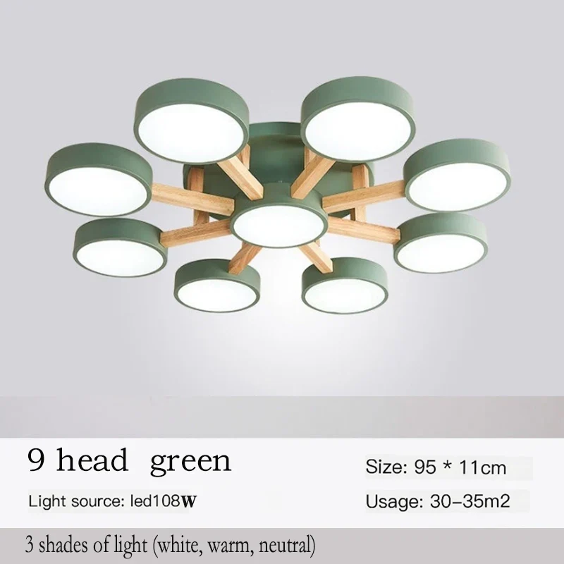 Holz LED Deckenleuchte Nordic für Esszimmer und Wohnzimmer bis 30qm