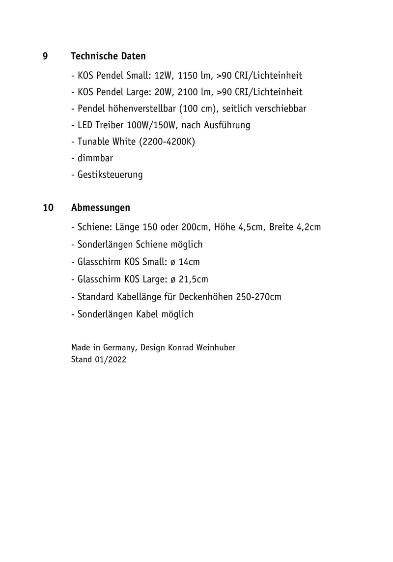 Pendelleuchte KOS Quattro 150cm