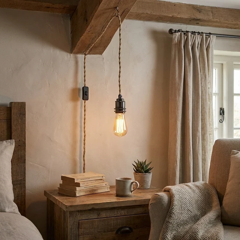 Vintage Hanfseil Pendelleuchte Zuleitung Natürlich für Kreative Loftprojekte