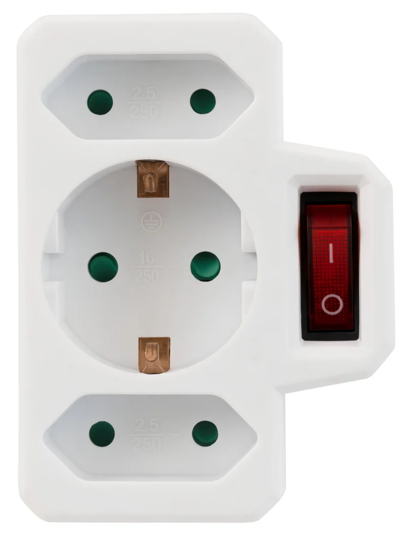 2er Set Steckdosen-Adapter 3-fach Schalter Mehrfachstecker Kindersicherung weiß 16A 250V
