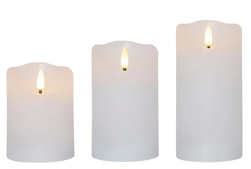 LED Echtwachs-Kerze Weiß, 3 Größen, Timerfunktion, Naturgetreue Flamme, Innenbereich