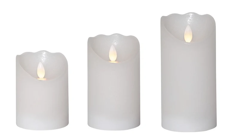 LED Echtwachs-Kerze in Weiß, 3 Größen, mit Timerfunktion, Batteriebetrieben, Innenbereich