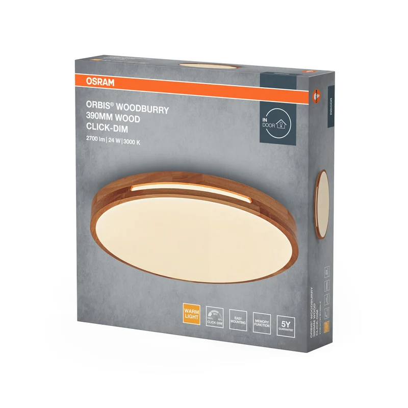 OSRAM ORBIS Woodburry Deckenleuchte dimmbar Click-DIM 24W 390mm Holz