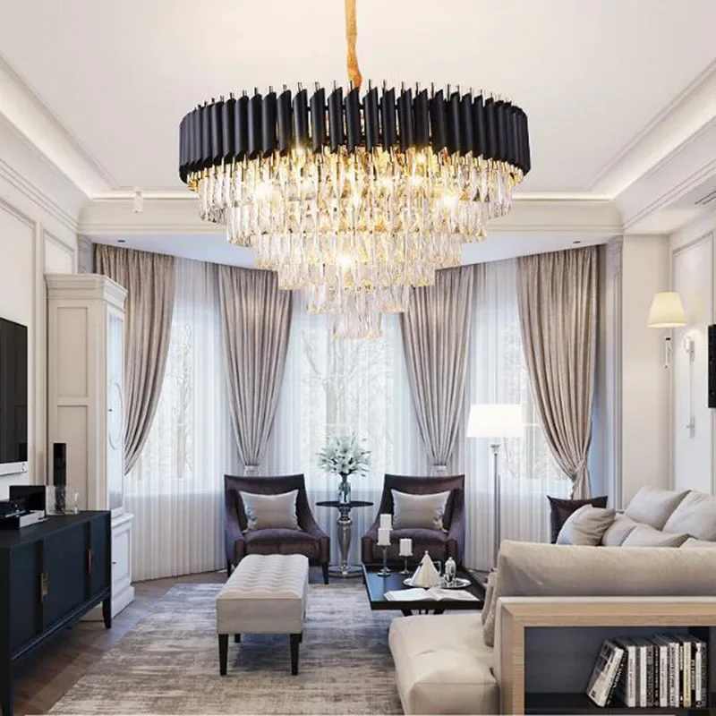 Moderner Gold Schwarz Kristall Kronleuchter Exklusiv für Luxushotel und Wohnzimmer