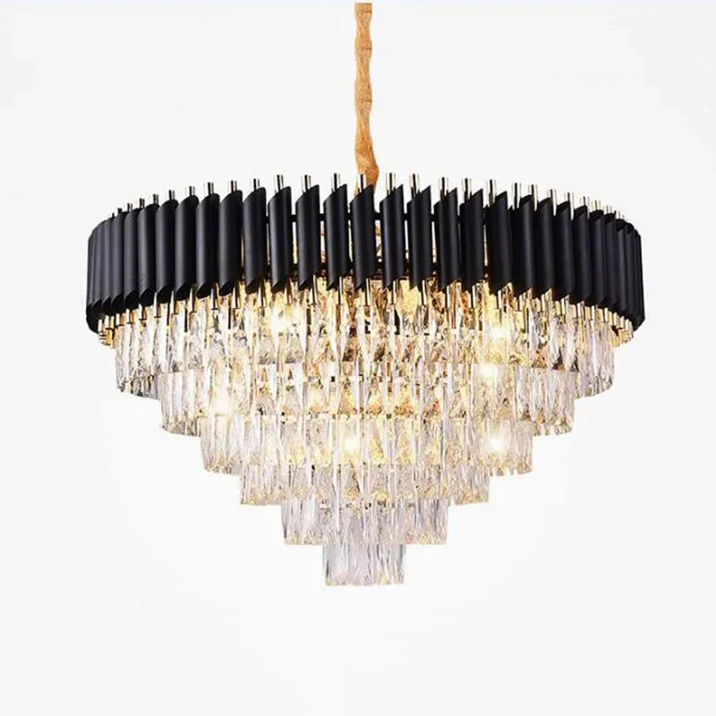 Moderner Gold Schwarz Kristall Kronleuchter Exklusiv für Luxushotel und Wohnzimmer