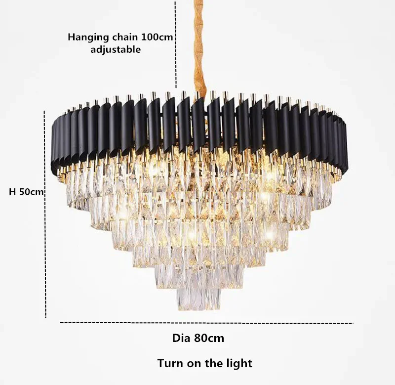 Moderner Gold Schwarz Kristall Kronleuchter Exklusiv für Luxushotel und Wohnzimmer