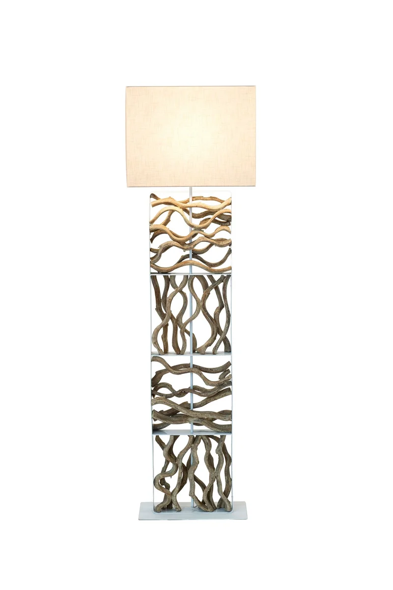 Stehlampe Tremiti Bianco Holz mit Schirm Rechteckig