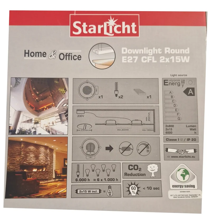Starlicht Einbauspot Downlight rund Ø255 mm – 2×E27, neutralweiß 4000 K