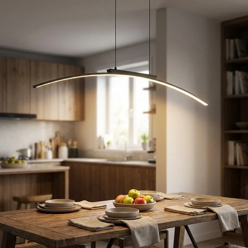 Modernes Bogen LED Pendelleuchte Schwenkbar für Über Dem Esstisch und Arbeitstisch