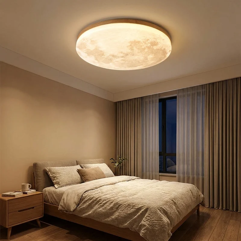 Mond LED Deckenleuchte mit Massivholz und Acryl für Schlafzimmer und Esszimmer
