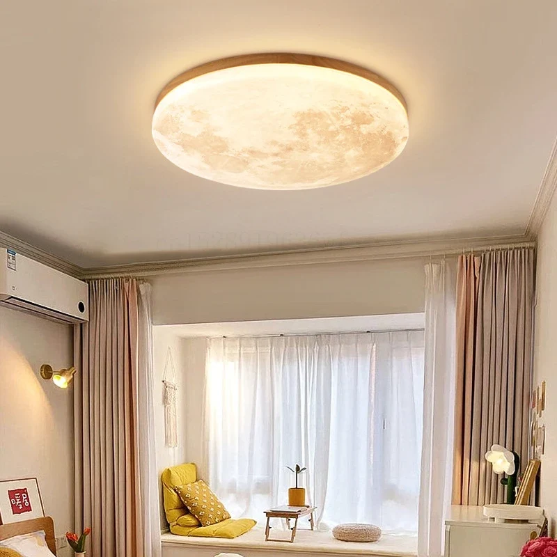 Mond LED Deckenleuchte mit Massivholz und Acryl für Schlafzimmer und Esszimmer