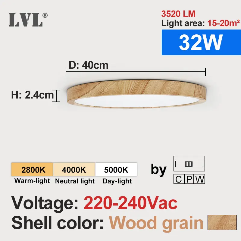 LED Deckenleuchte mit Holzoptik und Golddekor 18W–36W für alle Wohnräume