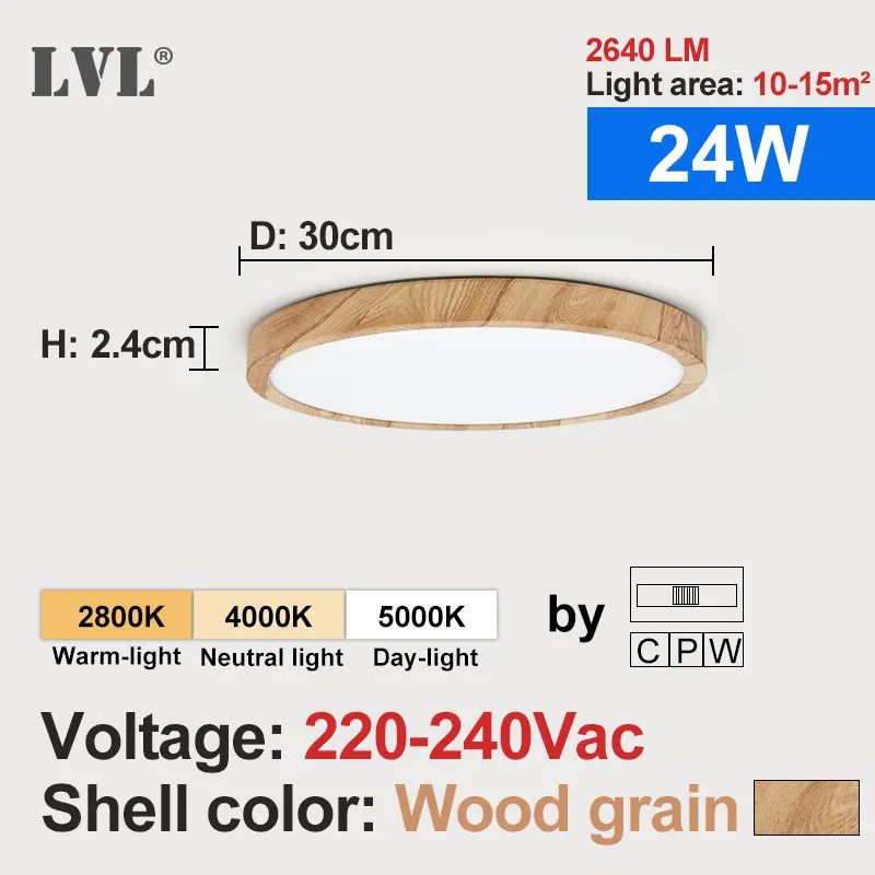 LED Deckenleuchte mit Holzoptik und Golddekor 18W–36W für alle Wohnräume
