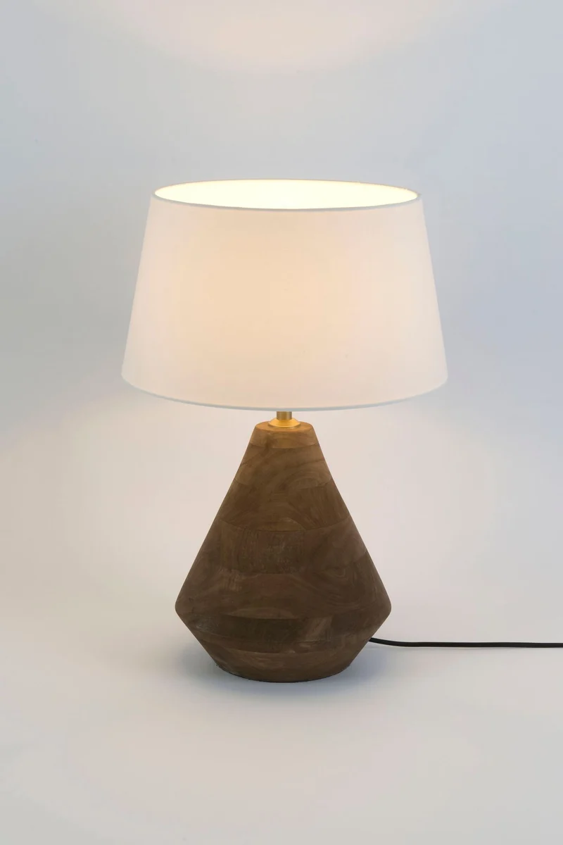 Tischleuchte Capanne Mangoholz Ecru mit Schirm Rund