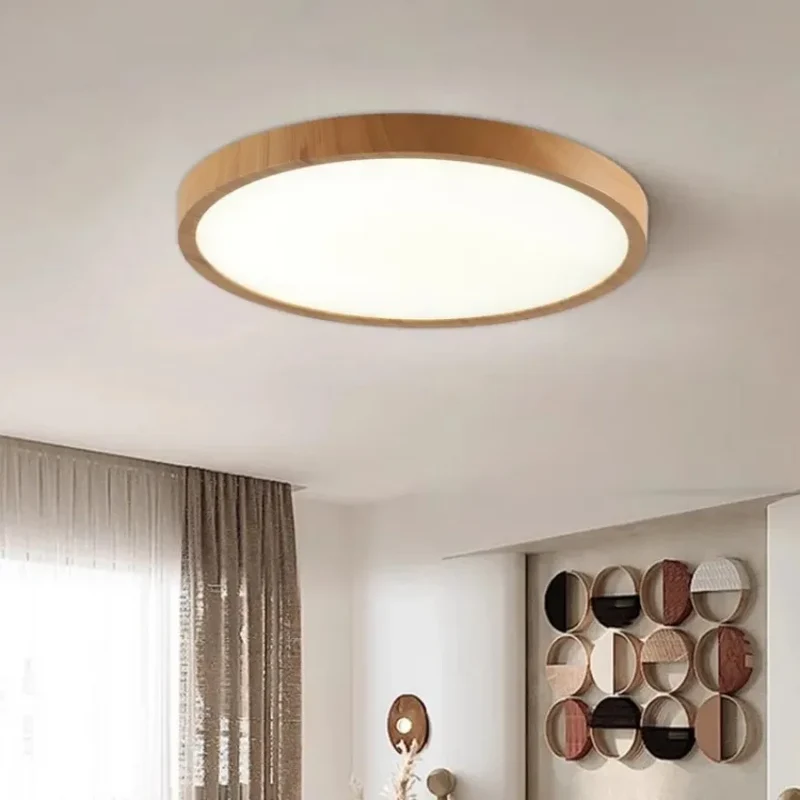 Runde Ultra-Flache LED Deckenleuchte Holzmaserung für Wohnzimmer und Esszimmer