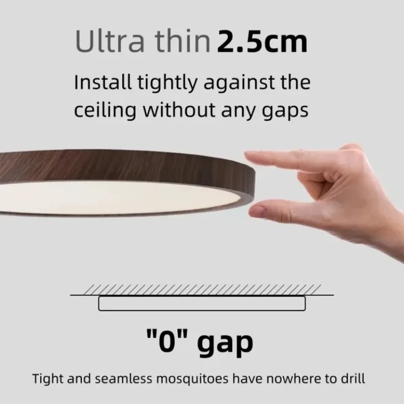 Runde Ultra-Flache LED Deckenleuchte Holzmaserung für Wohnzimmer und Esszimmer